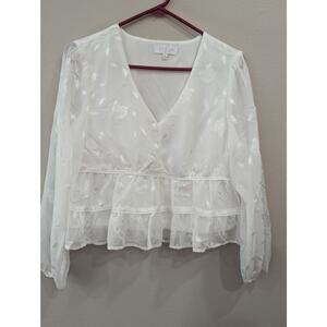Romantic billowy cream v-neck blouse by Love And Piece Collective size L